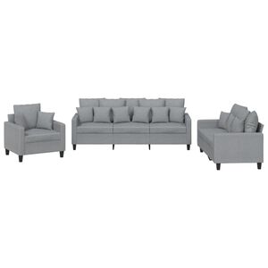 vidaXL 3 pcs conjunto de sof&aacute;s com almofadas tecido cinzento-claro