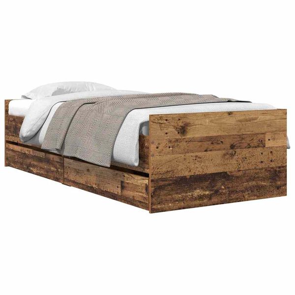 vidaXL Estrutura da Cama com gaveta Madeira Antiga 90 x 190 cm