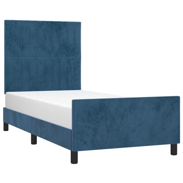 vidaXL Estrutura de cama sem colch&atilde;o 90x200 cm veludo azul-escuro