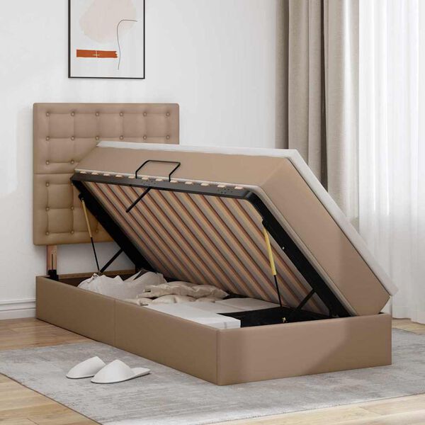 vidaXL Cama com arruma&ccedil;&atilde;o e LED Cappuccino 90 x 200 cm Couro Sint&eacute;tico