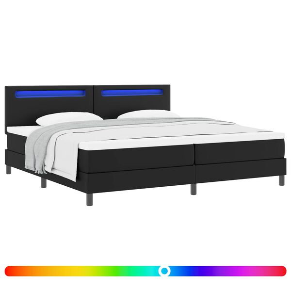vidaXL Cama Box com colch&atilde;o com led Preto 200 x 200 cm Couro sint&eacute;tico