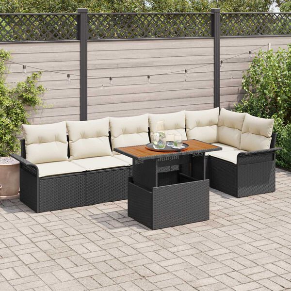 vidaXL Conjunto de Sof&aacute; de Jardim 7 pcs Preto Rattan Sint&eacute;tico