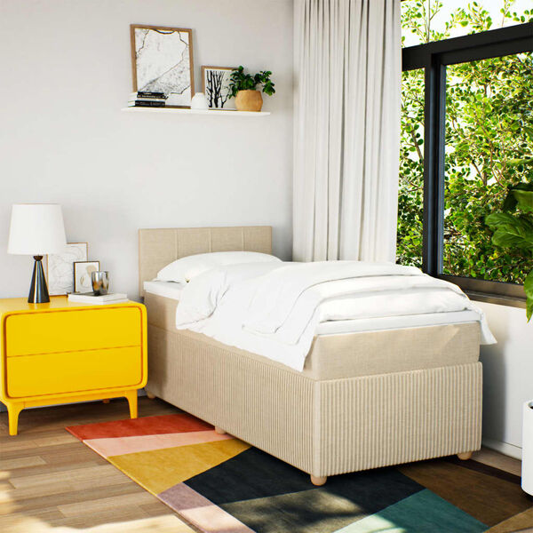 vidaXL Cama com molas/colch&atilde;o 90x200 cm tecido cor cr&egrave;me