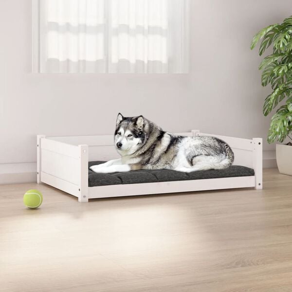 vidaXL Cama para c&atilde;es 105,5x75,5x28 cm madeira de pinho maci&ccedil;a branco