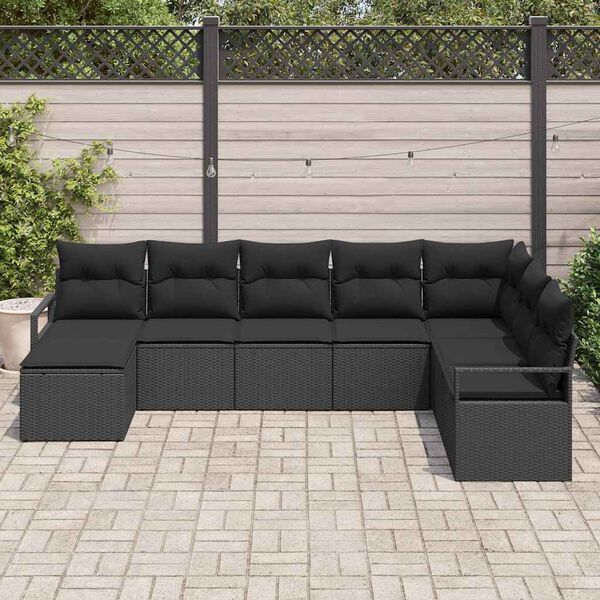 vidaXL Conjunto de Sof&aacute; de Jardim 8 pcs Preto Rattan Sint&eacute;tico