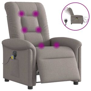 vidaXL Poltrona reclin&aacute;vel massagens el&eacute;trica tecido cinza-acastanhado
