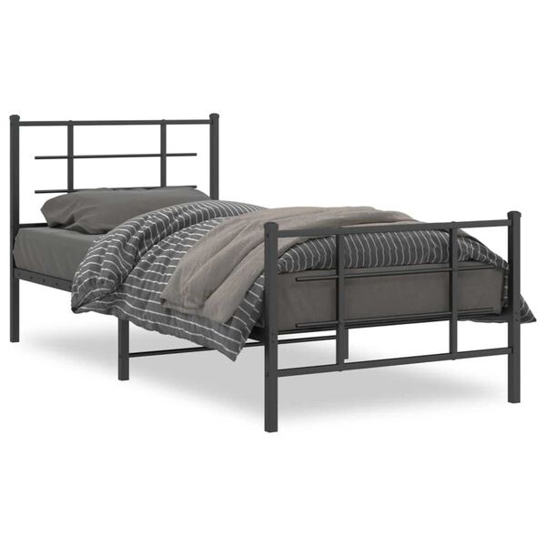 vidaXL Estrutura de cama com cabeceira e p&eacute;s 90x200 cm metal preto