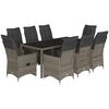 vidaXL 9 pcs conjunto bistr&ocirc; de jardim c/ almofad&otilde;es vime PE cinzento