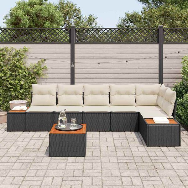 vidaXL Conjunto de Sof&aacute; de Jardim 7 pcs Preto Rattan Sint&eacute;tico