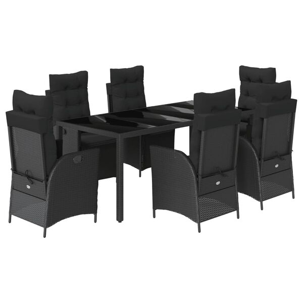 vidaXL 7 pcs conjunto de jantar p/ jardim c/ almofad&otilde;es vime PE preto