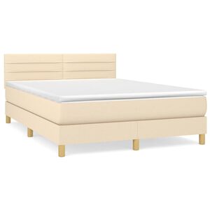 vidaXL Cama com molas/colch&atilde;o 140x200 cm tecido cor creme