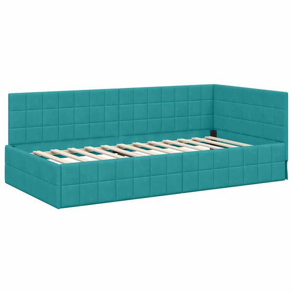 vidaXL Estrutura de Cama de Canto Turquesa 90 cm x 200 cm Veludo