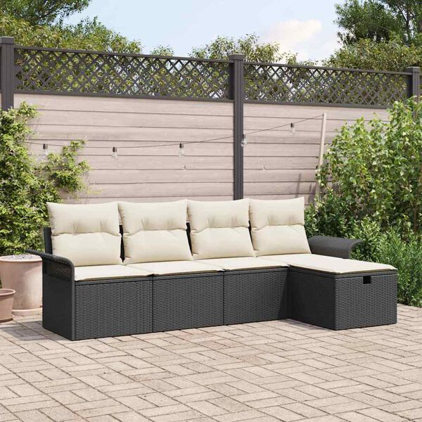 vidaXL Conjunto de Sofá de Jardim 5 pcs Preto Rattan Sintético