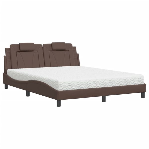 vidaXL Cama Viana com colch&atilde;o 160x200 cm couro artificial castanho