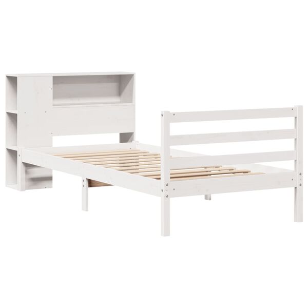vidaXL Cama com estante sem colchão 100x200 cm pinho maciço branco