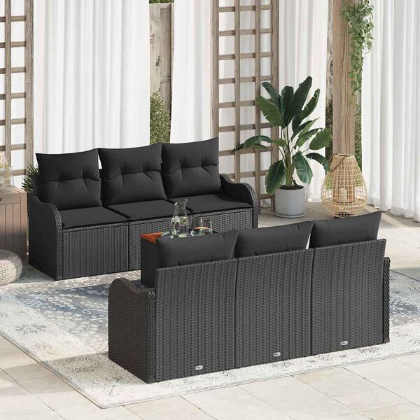 vidaXL Conjunto de Sof&aacute; de Jardim com almofada 7 pcs Preto vime PE