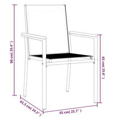 vidaXL Cadeiras de jardim 2 pcs 55x61,5x90 cm textilene e aço preto