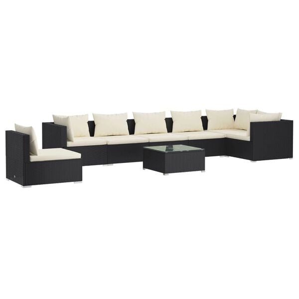 vidaXL 8 pcs conjunto lounge de jardim c/ almofad&otilde;es vime PE preto
