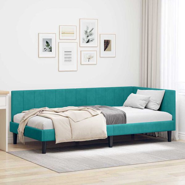 vidaXL Estrutura de Cama de Canto Turquesa 90 cm x 190 cm Veludo