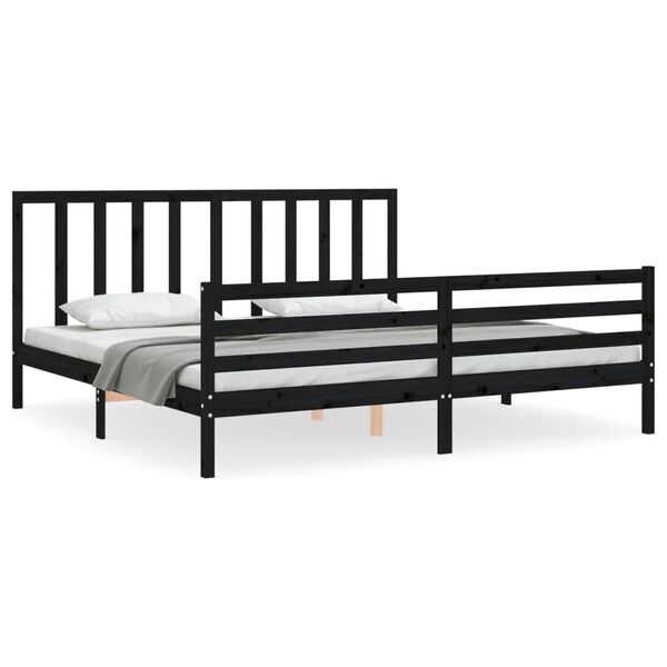 vidaXL Estrutura de cama com cabeceira 200x200 cm madeira maci&ccedil;a preto