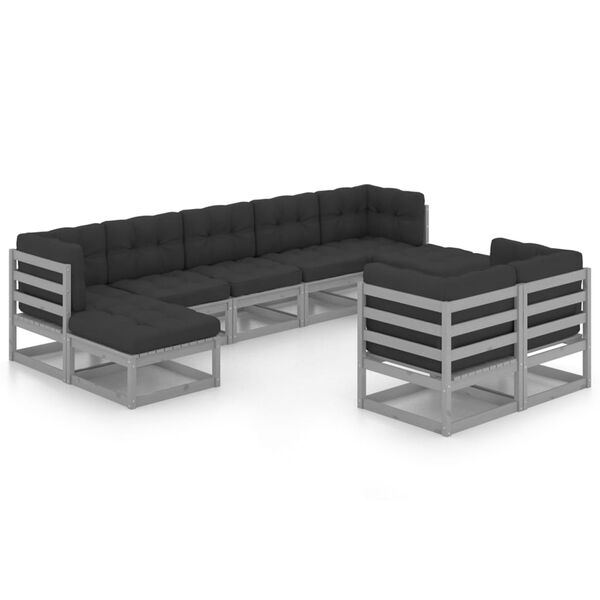 vidaXL 9pcs conjunto lounge de jardim c/ almofad&otilde;es pinho maci&ccedil;o cinza