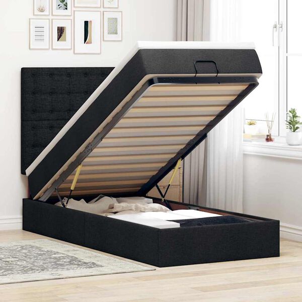 vidaXL Cama otomana com colch&atilde;o 100x200 cm tecido preto