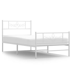 vidaXL Estrutura de cama com cabeceira e p&eacute;s 107x203 cm metal branco