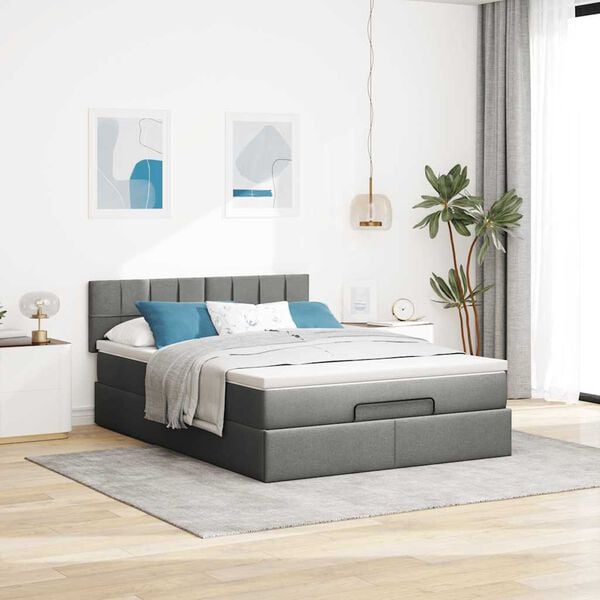 vidaXL Cama otomana com colch&atilde;o 140x200 cm tecido cinzento escuro