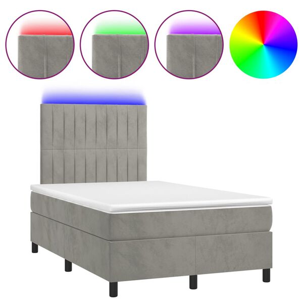 vidaXL Cama box spring c/ colch&atilde;o/LED 120x200 cm veludo cinzento-claro