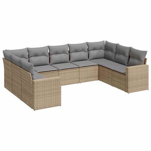 vidaXL 9 pcs conjunto de sof&aacute;s p/ jardim com almofad&otilde;es vime PE bege