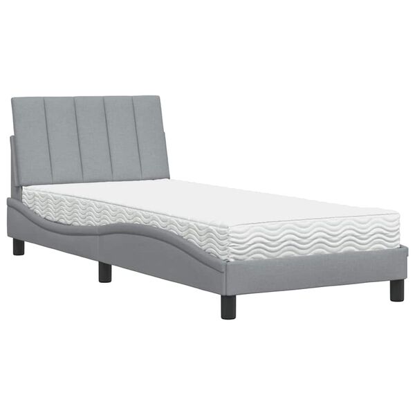 vidaXL Cama com colch&atilde;o Hanko 90x190 cm tecido cinzento-claro
