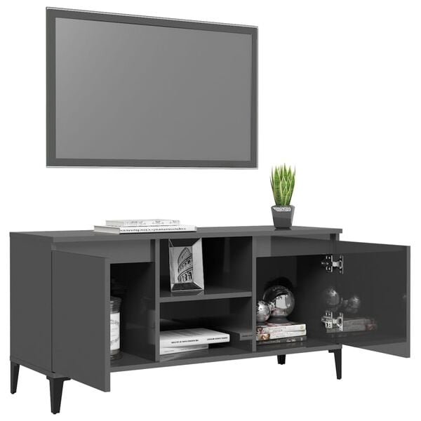 vidaXL M&oacute;vel de TV com pernas em metal 103,5x35x50 cm cinza brilhante