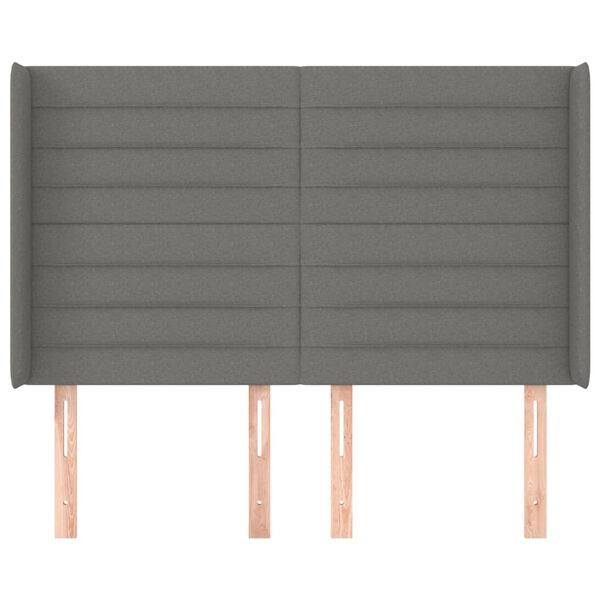 vidaXL Cabeceira cama c/ abas tecido 147x16x118/128 cm cinzento-escuro