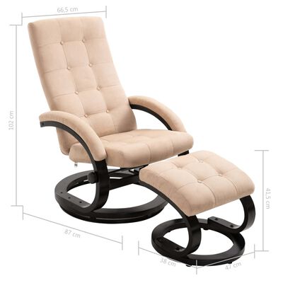 vidaXL Poltrona reclinável com apoio de pés tecido acamurçado creme