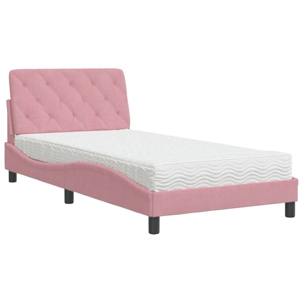 vidaXL Cama com colchão 100x200 cm veludo rosa