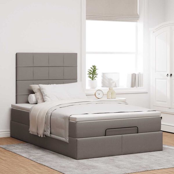 vidaXL Estrutura de cama otomana com colch&atilde;o 120x190cm tecido cinzento