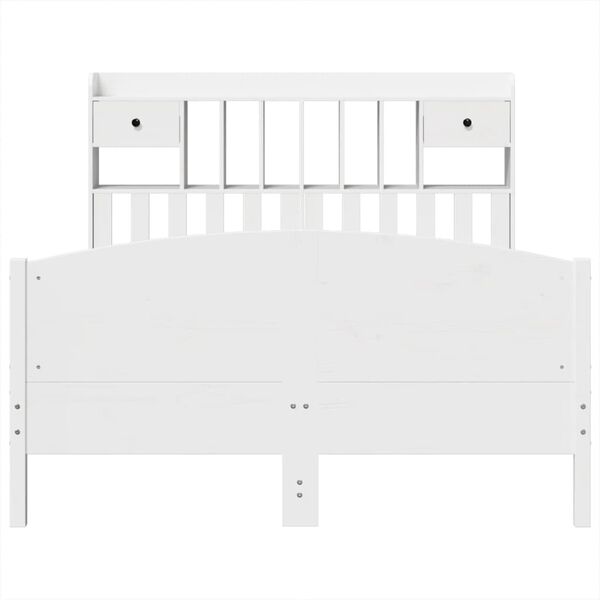 vidaXL Cama com estante sem colch&atilde;o 160x200 cm pinho maci&ccedil;o branco
