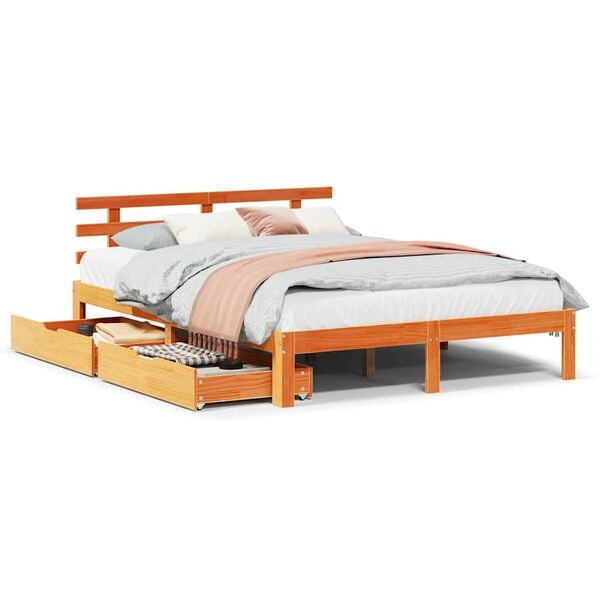 vidaXL Estrutura cama c/ gavetas 150x200 cm pinho maci&ccedil;o castanho-mel