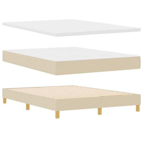 vidaXL Cama Box com colch&atilde;o com cabeceira Creme 140 x 190 cm tecido