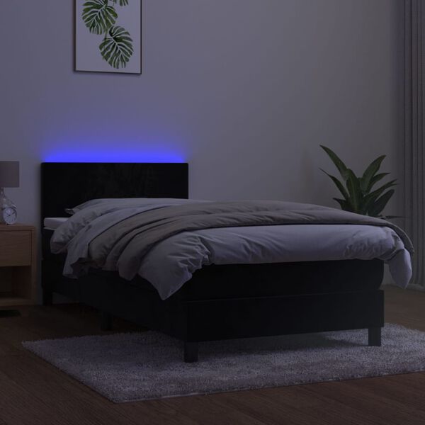 vidaXL Cama box spring c/ colch&atilde;o/LED 80x200 cm veludo preto