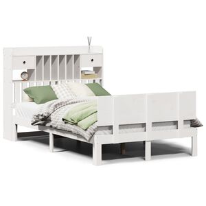vidaXL Cama com estante sem colch&atilde;o 135x190 cm pinho maci&ccedil;o branco