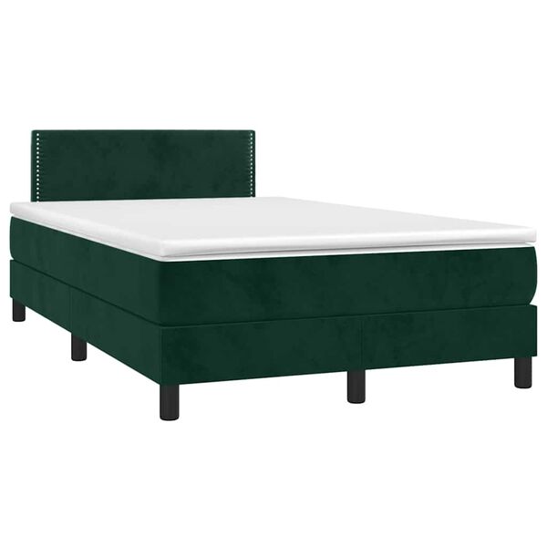 vidaXL Cama box spring c/ colch&atilde;o/LED 120x200 cm veludo verde-escuro