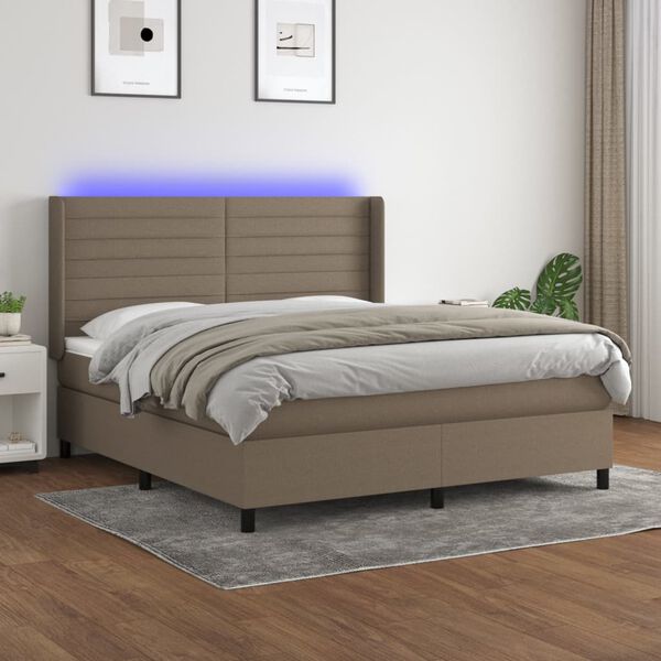 vidaXL Cama box spring colch&atilde;o/LED 160x200 cm tecido cinza-acastanhado