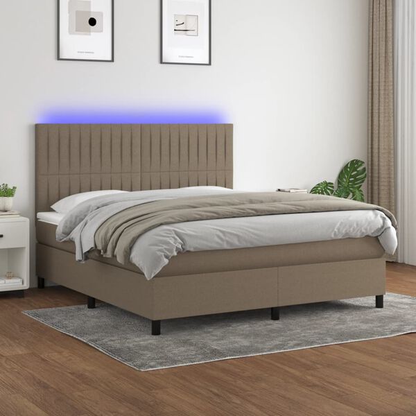 vidaXL Cama box spring colch&atilde;o/LED 160x200 cm tecido cinza-acastanhado
