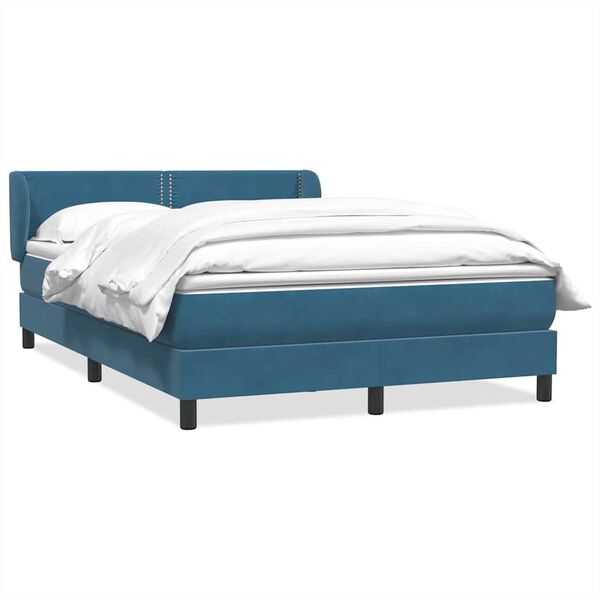 vidaXL Cama com molas/colch&atilde;o 160x220 cm veludo azul-escuro