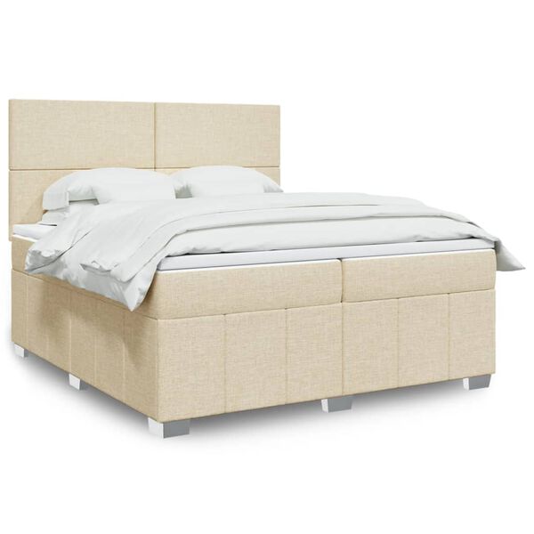 vidaXL Cama com molas/colch&atilde;o 200x200 cm tecido cor creme