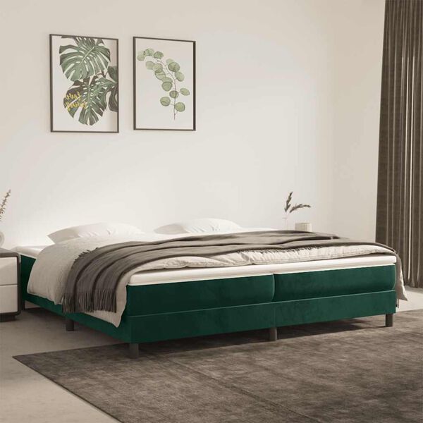 vidaXL Cama com molas/colch&atilde;o 200x200 cm veludo verde-escuro