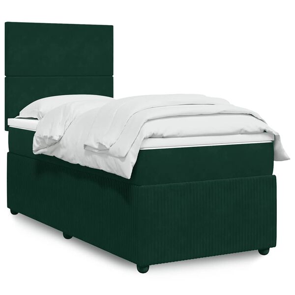 vidaXL Cama com molas/colch&atilde;o 80x200 cm veludo verde-escuro