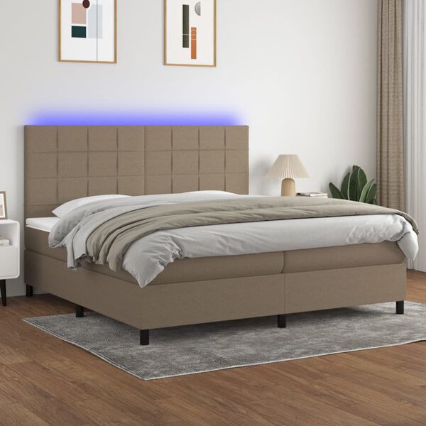 vidaXL Cama box spring colch&atilde;o/LED 200x200cm tecido cinza-acastanhado