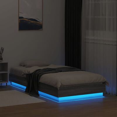 vidaXL Estrutura de cama com luzes LED 75x190 cm cinzento sonoma